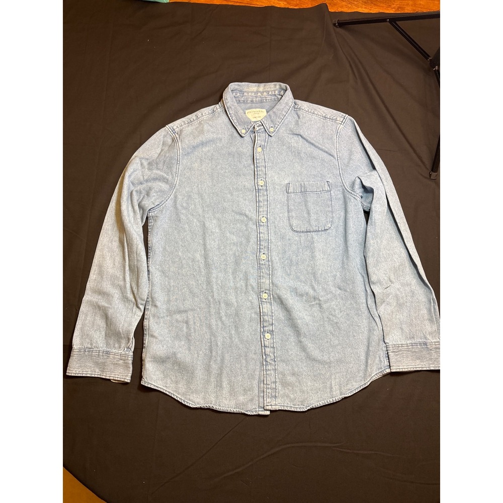 Primark Denim Shirt Mens Large Light Wash Button Up Long Sleeve‎ Casual
